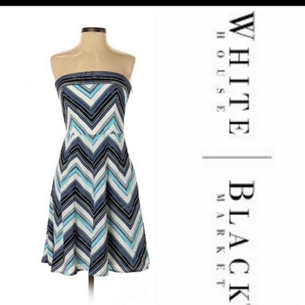 WHBM Strapless Striped Fit & Flare Dress, size 10